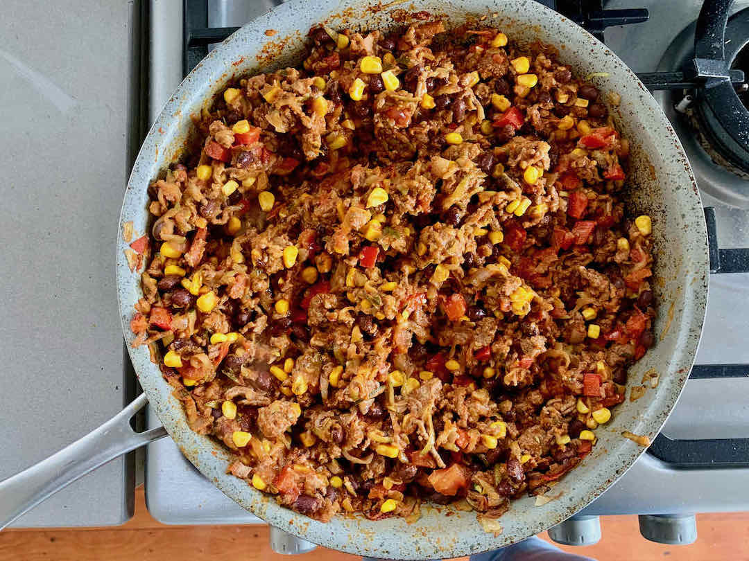 veggie loaded beef and beans for nachos